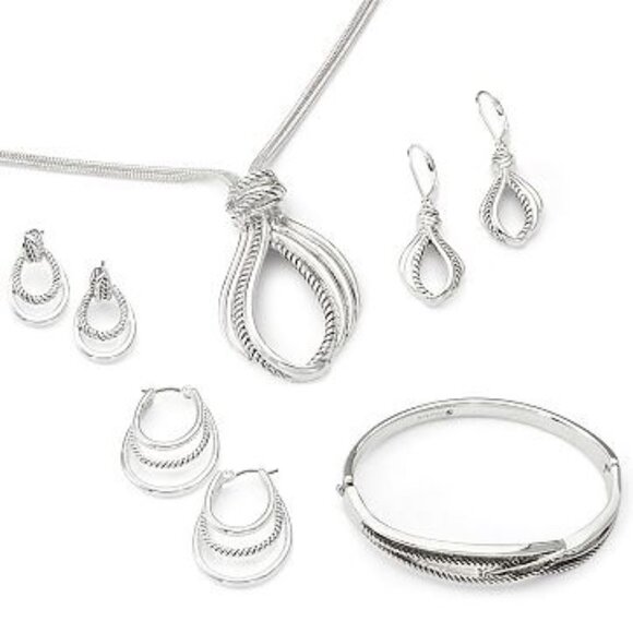 NAPIER Contemporary Silver Smooth & Twisted Texture Rope Drop Earrings**NEW! - Picture 3 of 3